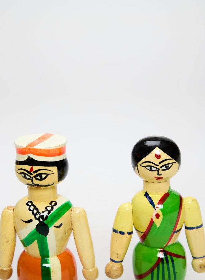 Saras Aajeevika Raja Rani Green Orangewooden Hand Painting Decorative Nesting Dolls Showpiece Toy Set (Orange) - Image 3